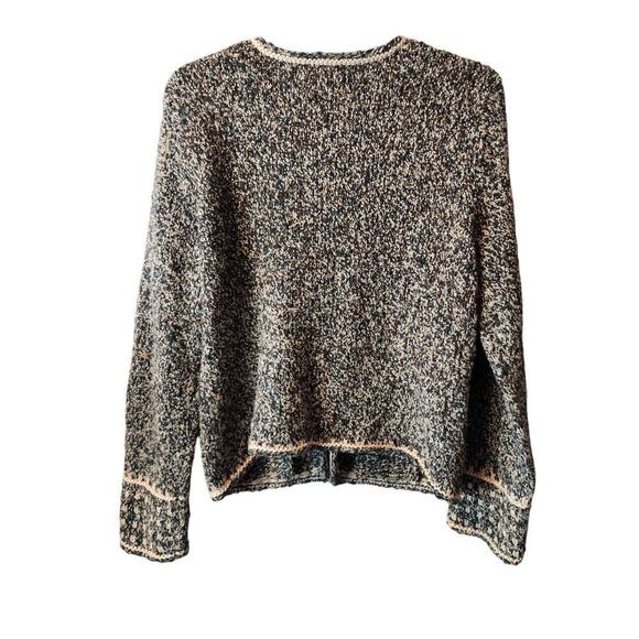 Anne Klein large wool blend cardigan sweater black, cream, and green - Picture 2 of 10